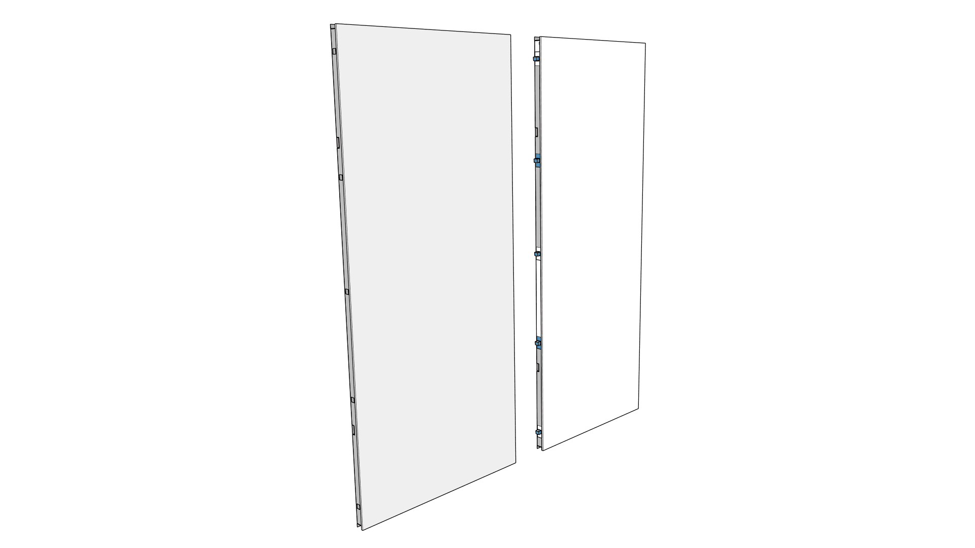 3D render of two modular reuse wall panels with connector hardware