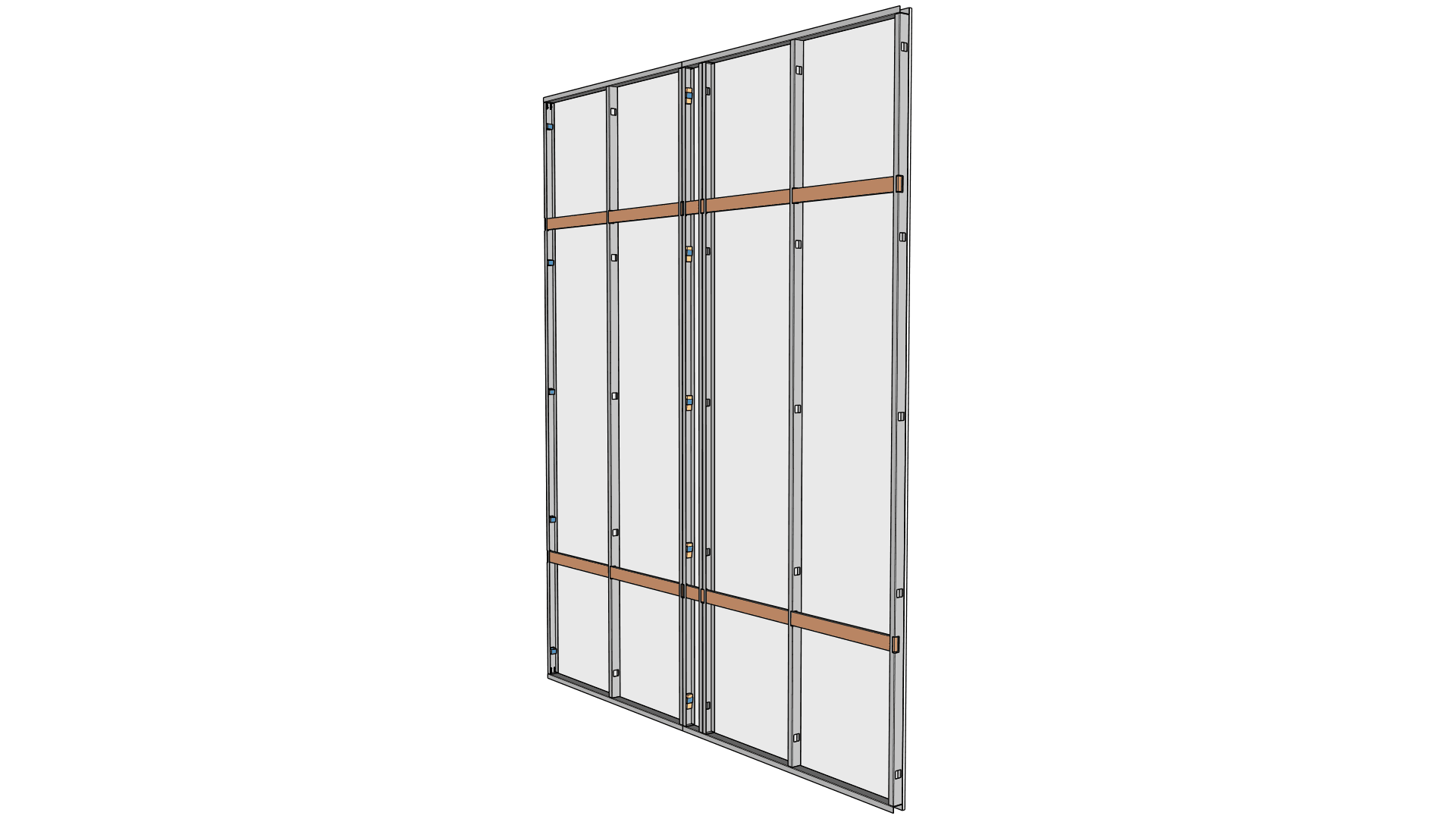 3D render of two modular reuse wall panels with connector hardware